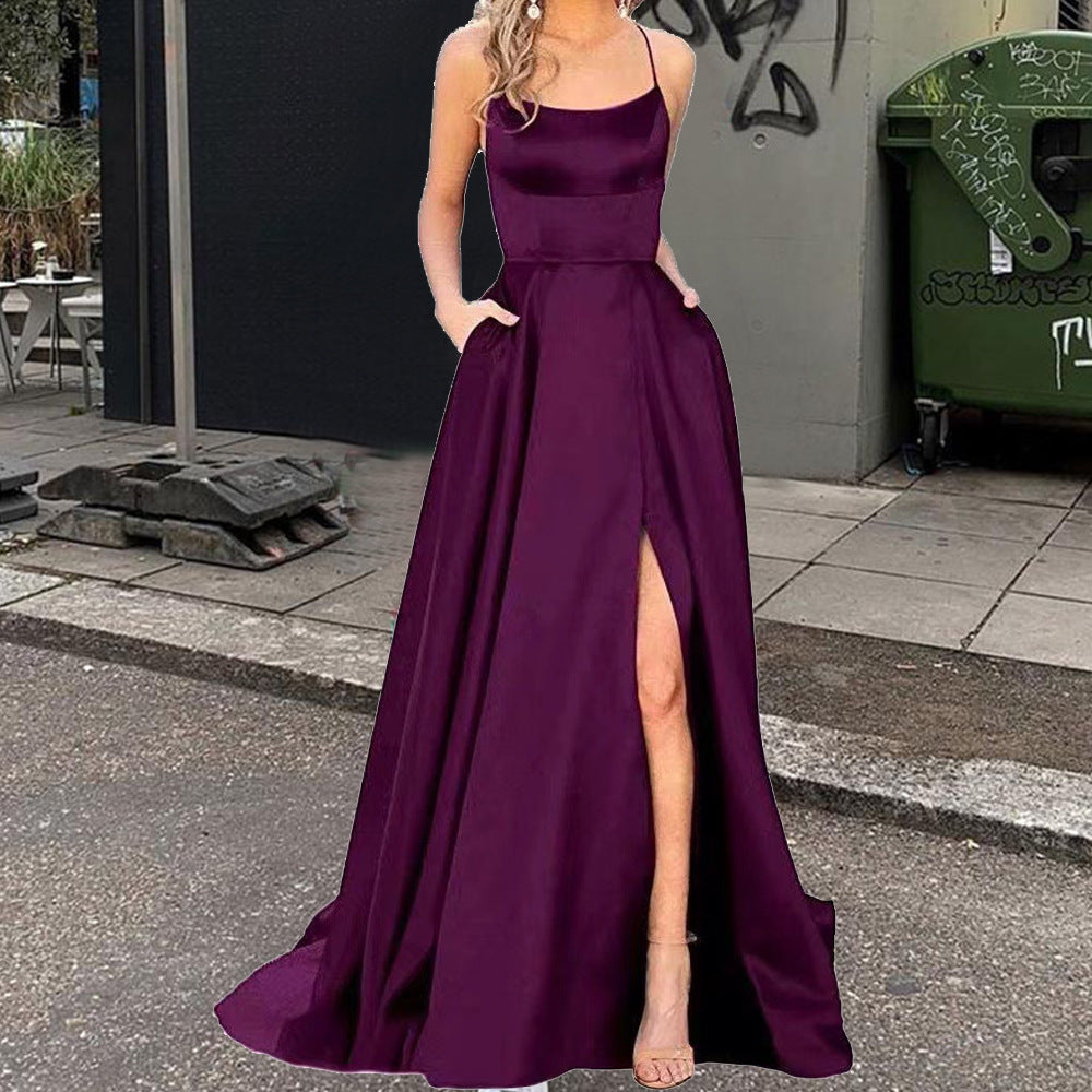 Satin Halter Neck Mermaid High Split Maxi Dress