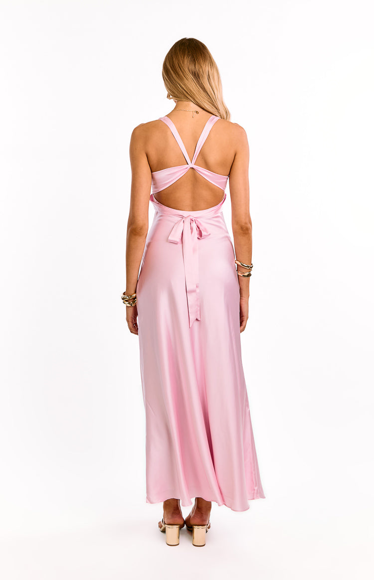 Satin V-Neck Twist Front Racerback Maxi Formal Dress 4