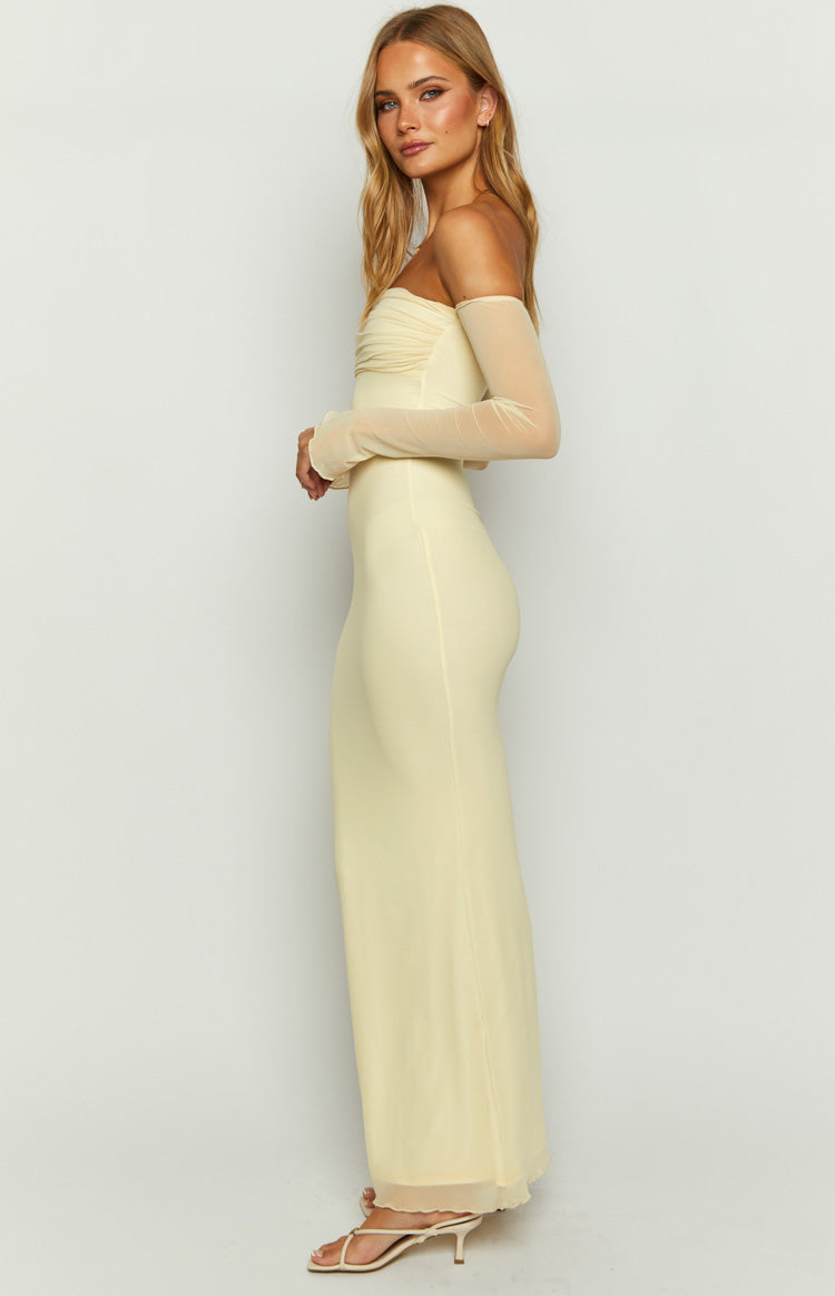 Mesh Off Shoulder Long Sleeve Ruched Bust Column Maxi Dress 4