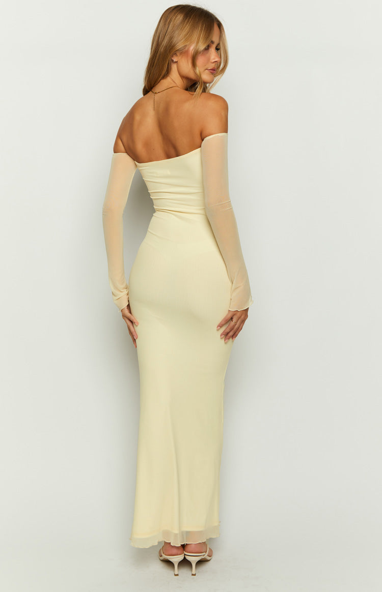Mesh Off Shoulder Long Sleeve Ruched Bust Column Maxi Dress 5