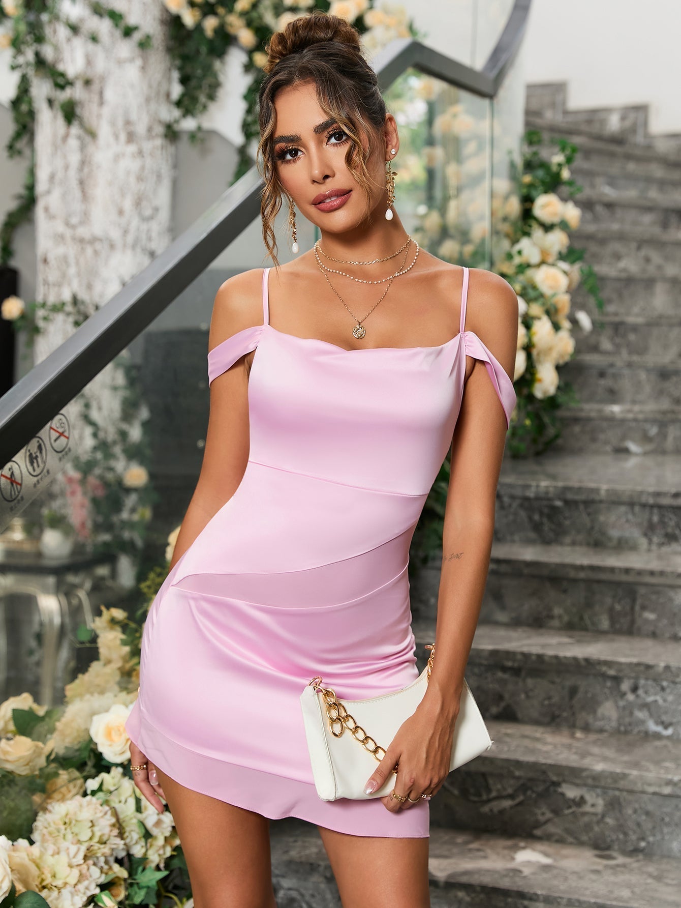 Off Shoulder Backless Satin Mini Dress - View 8