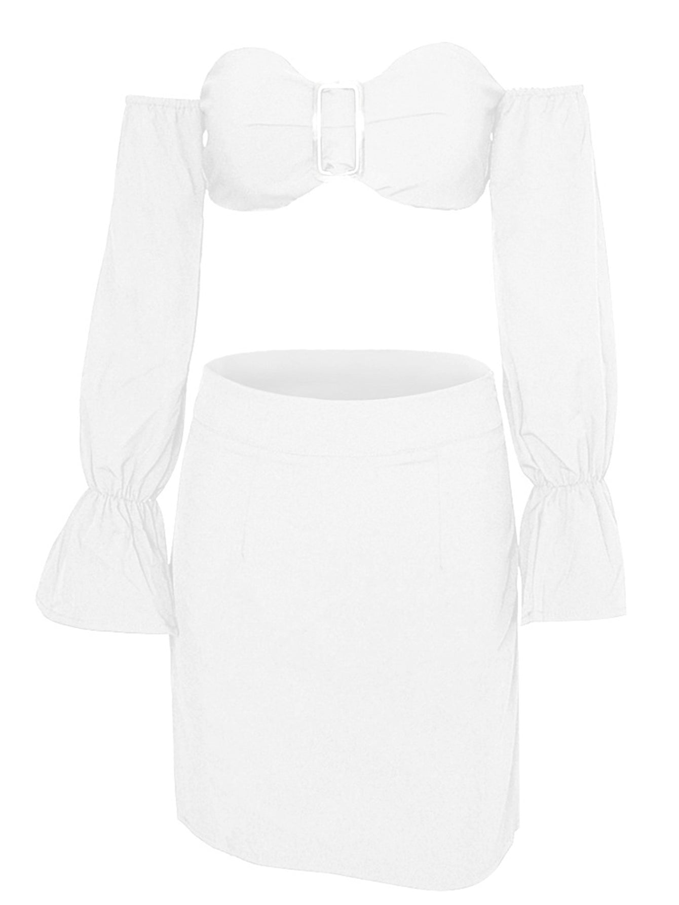 Off Shoulder Lantern Sleeve Crop Top & Skirt Set