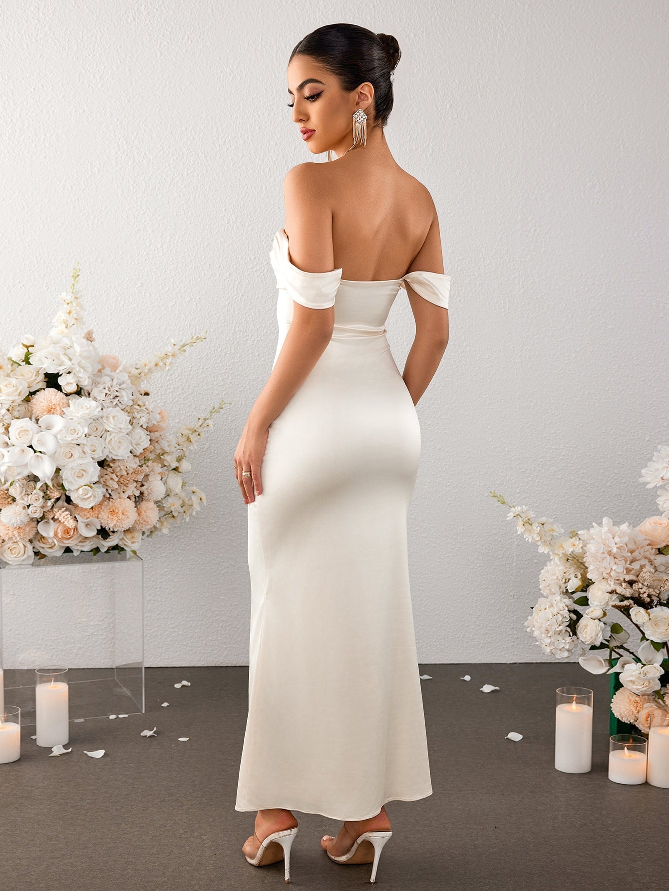 Off Shoulder Satin Backless Mermaid Dress 29