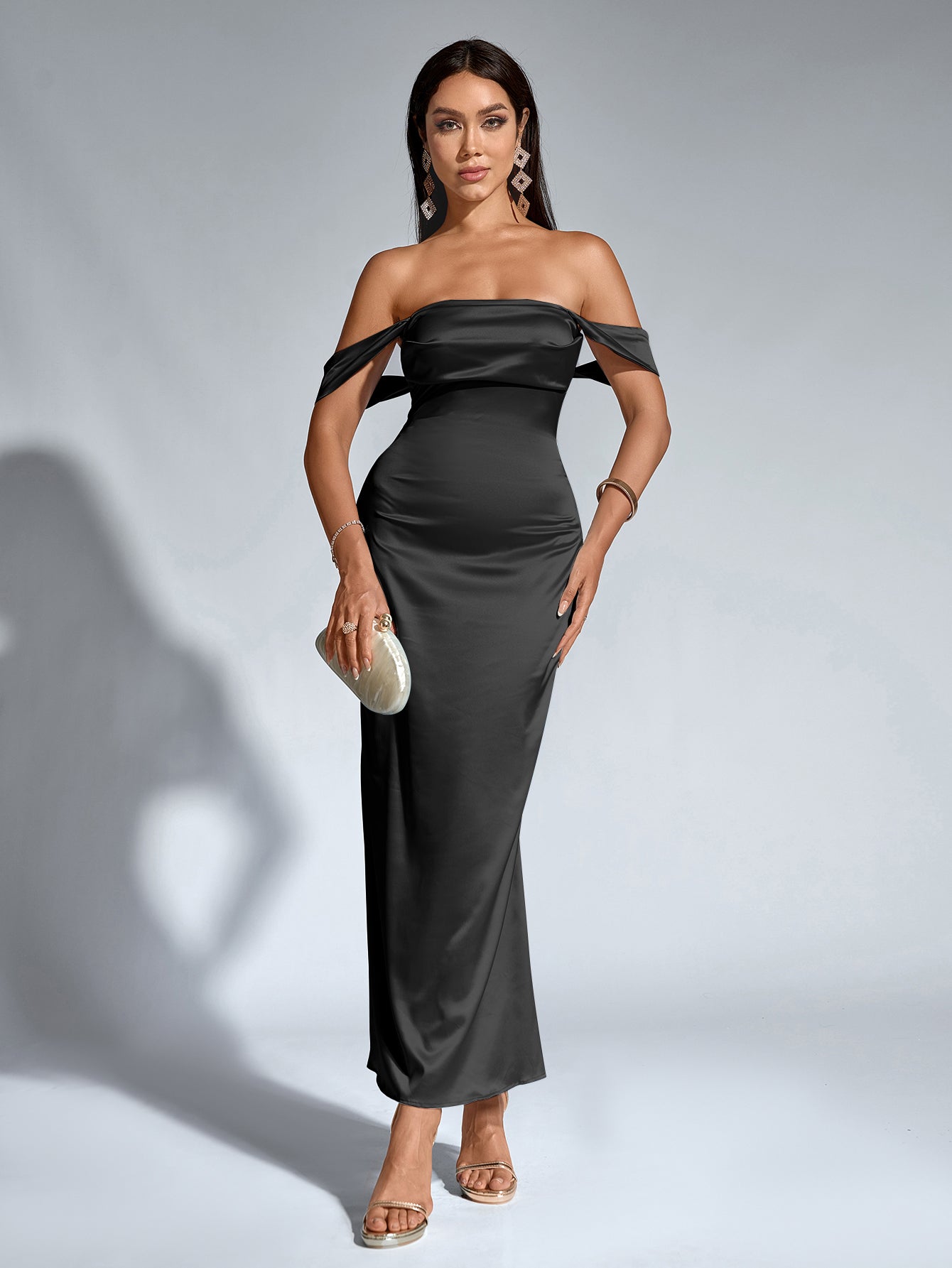 Off Shoulder Satin Backless Mermaid Dress - View 22