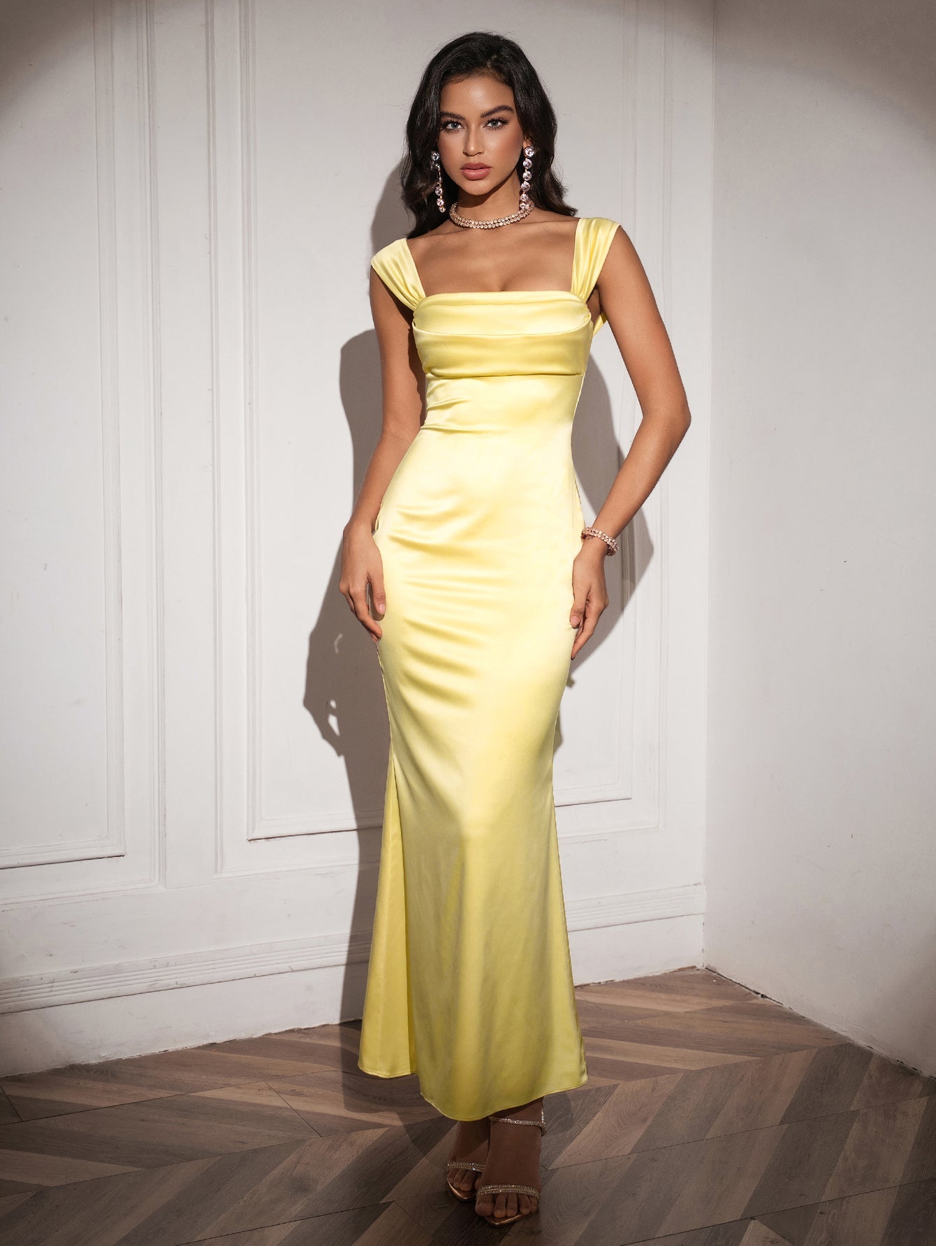 Off Shoulder Satin Backless Mermaid Dress 26