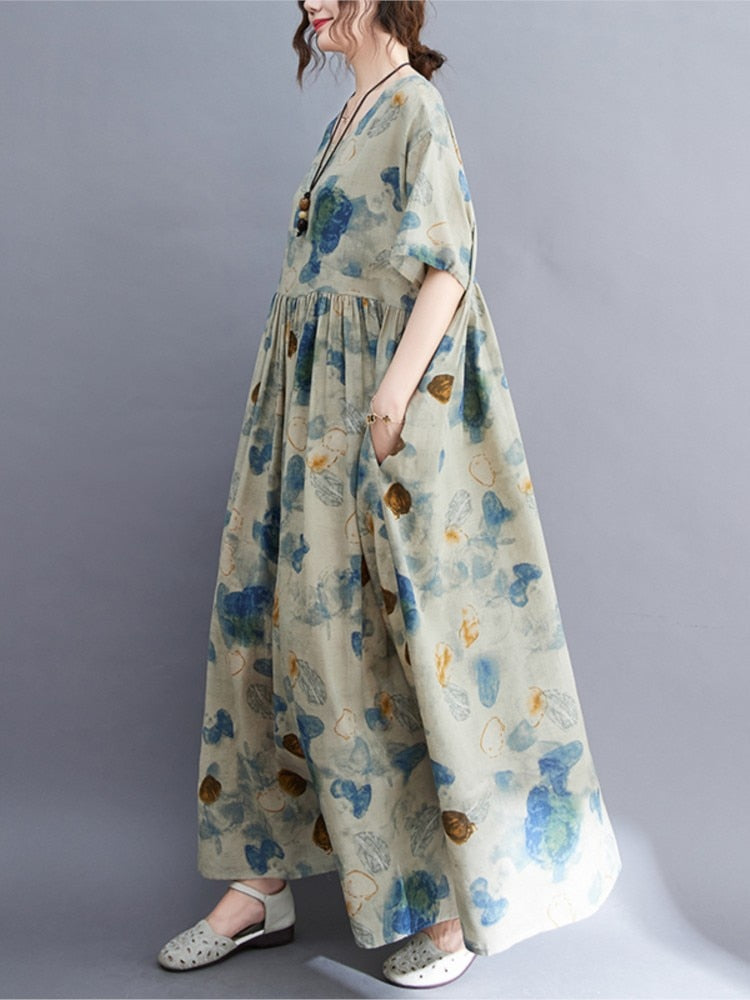 Vintage Plus Size Casual Loose Boho Long Dress