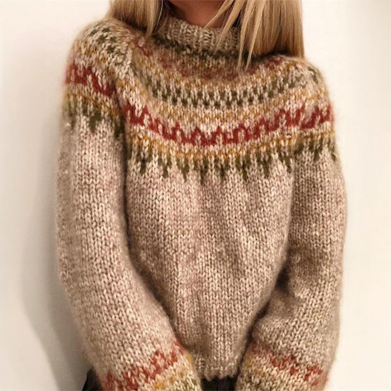 Turtleneck Fair Isle Long Sleeve Knit Sweater