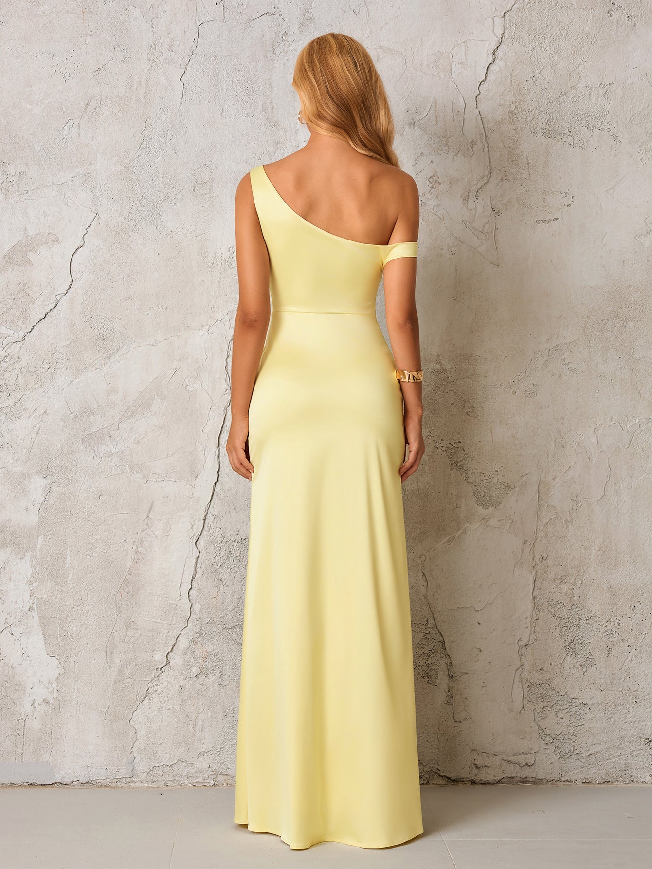 One Shoulder Backless Satin Maxi Dress - View 2