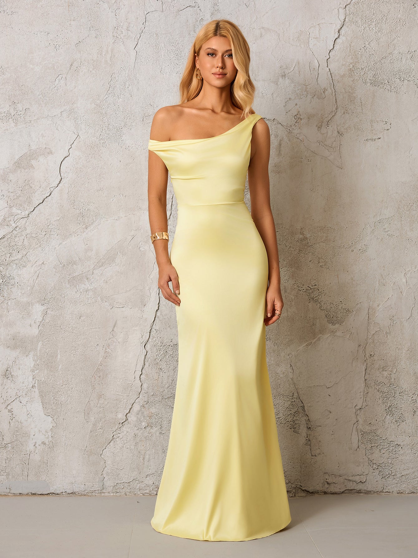 One Shoulder Backless Satin Maxi Dress - View 5