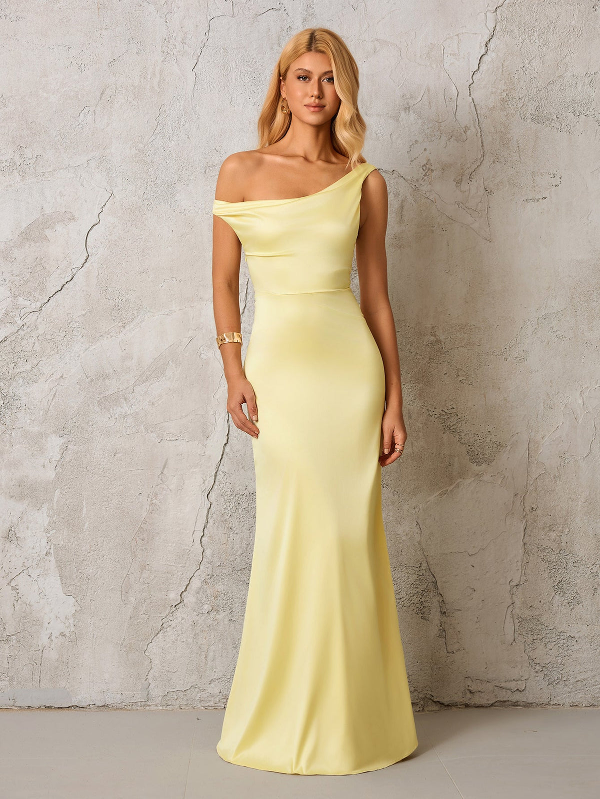 Satin Cowl Neck One Shoulder Fitted Column Maxi Dress 5