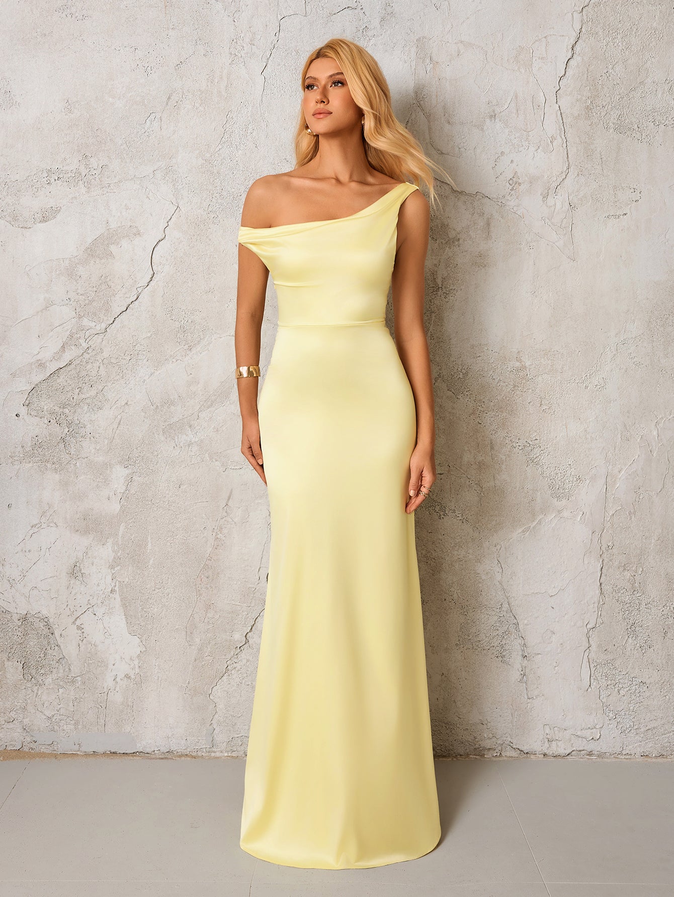 One Shoulder Backless Satin Maxi Dress - View 4