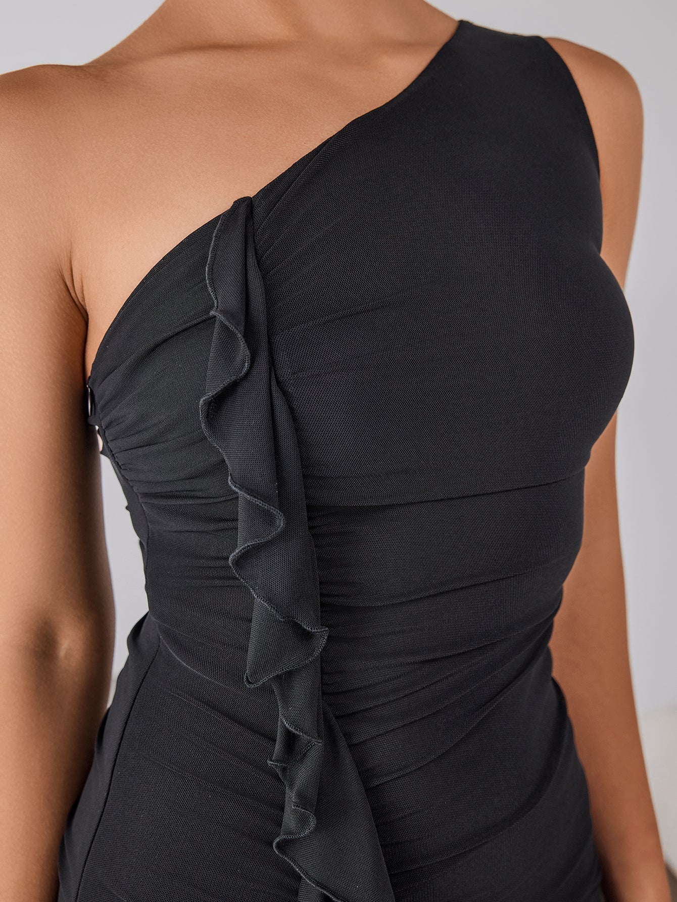 One Shoulder Embellished Ruched Asymmetrical Hem Dress - View 6