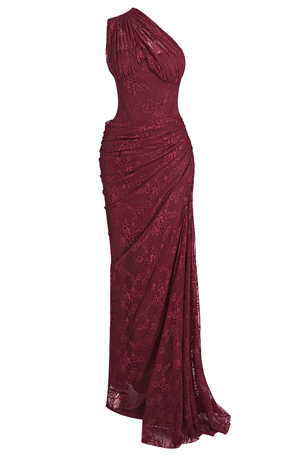 RHEA ONE SHOULDER LACE MAXI DRESS Claret