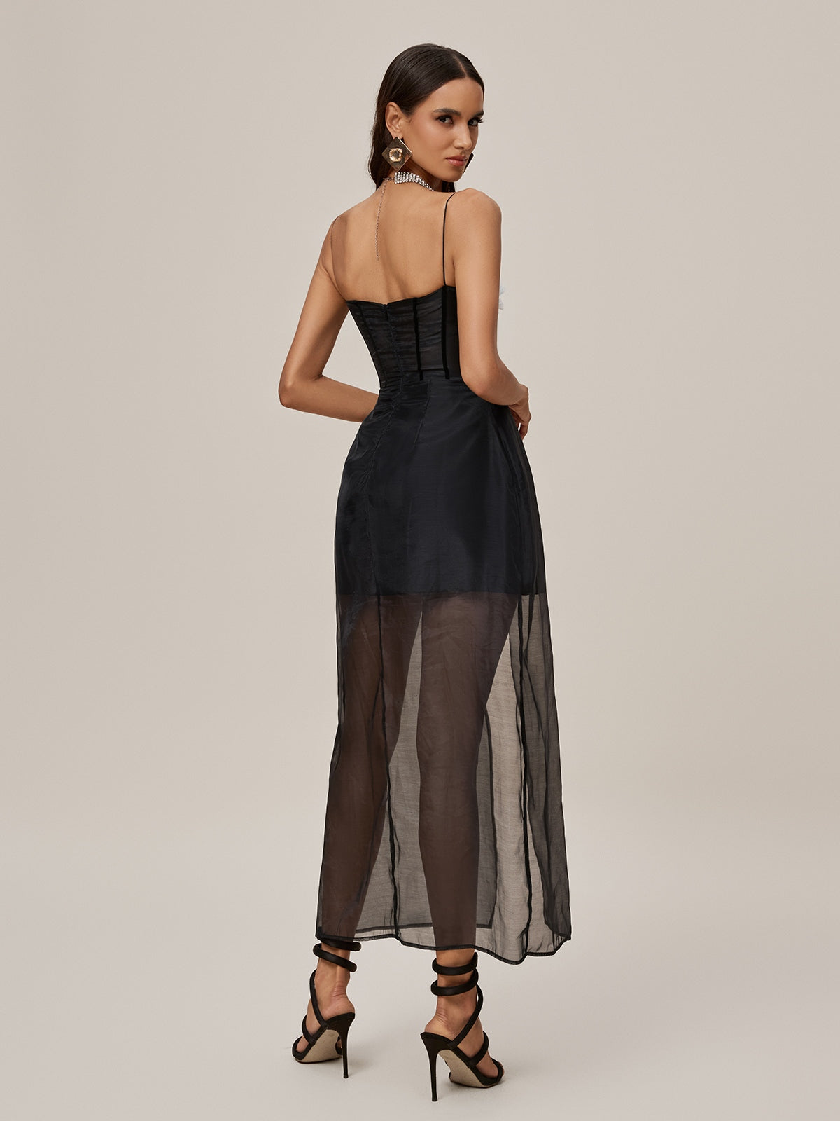 Spaghetti Mesh Split Maxi Dress - View 6