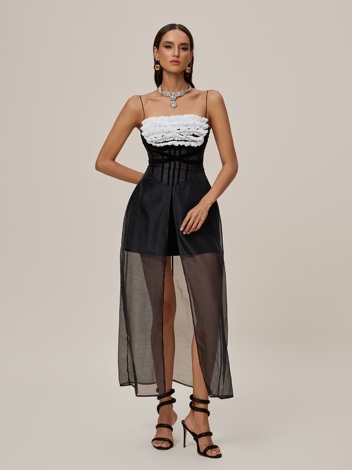 Spaghetti Mesh Split Maxi Dress - View 2