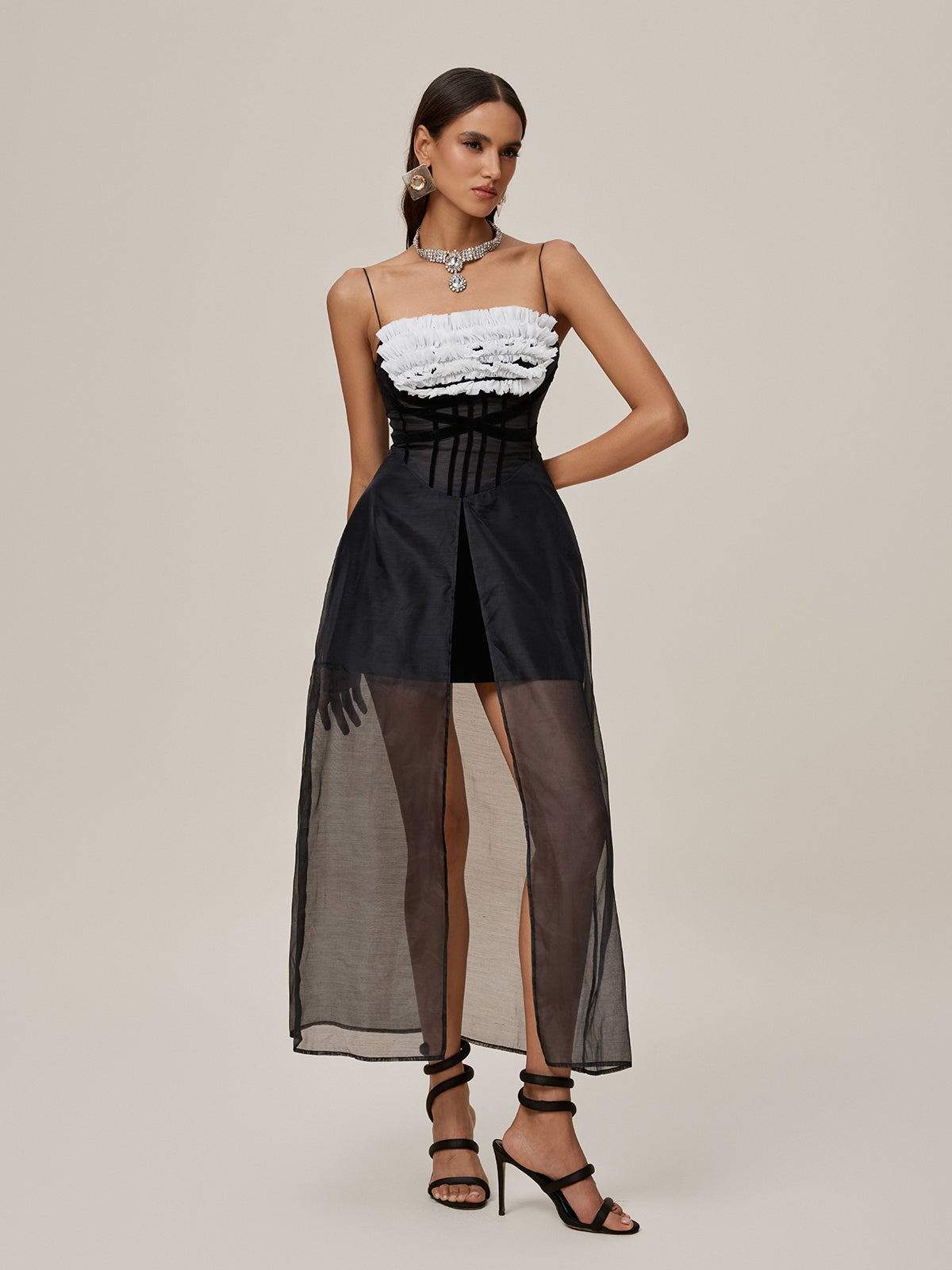 Spaghetti Mesh Split Maxi Dress - View 5