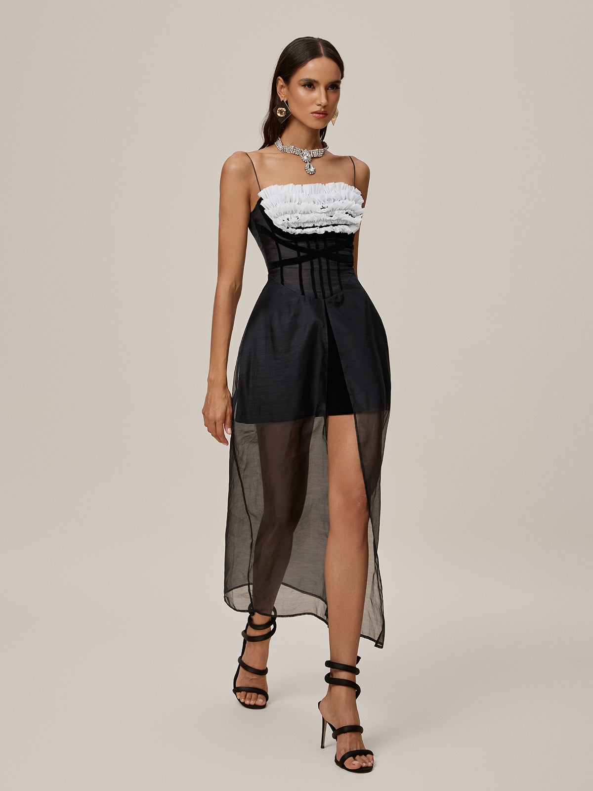 Spaghetti Mesh Split Maxi Dress - View 4