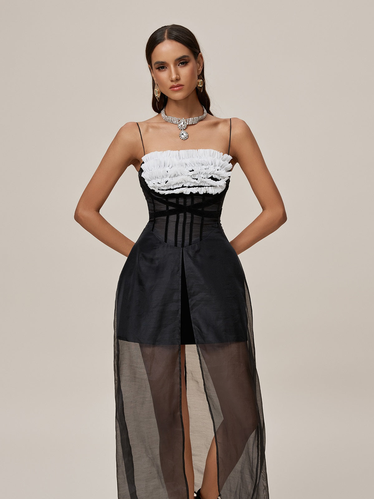 Spaghetti Mesh Split Maxi Dress - View 3