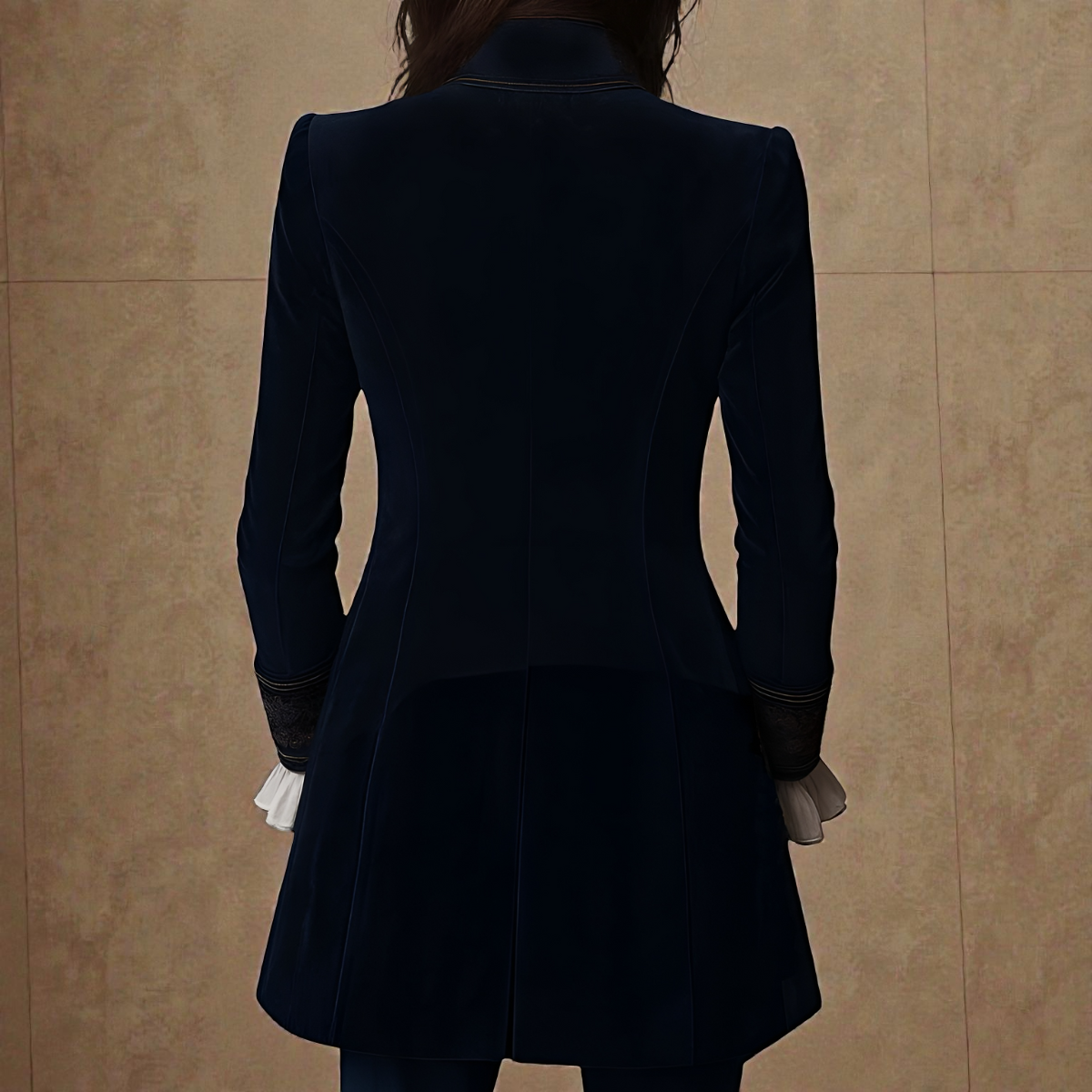 Embroidered Longline Velvet Look Blazer