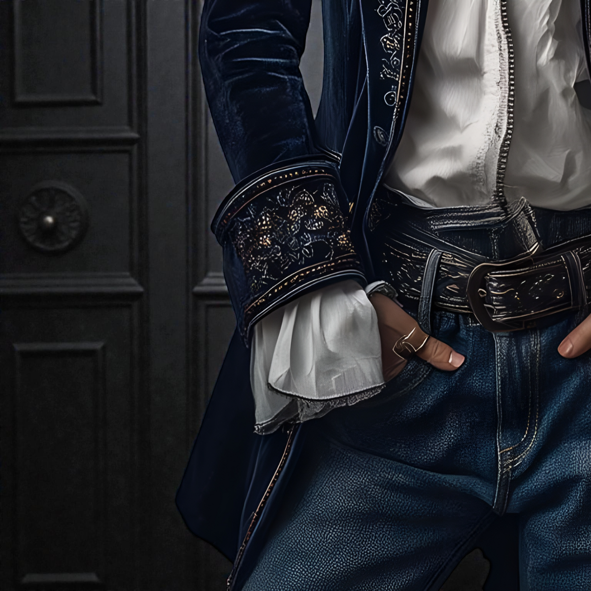 Embroidered Longline Velvet Look Blazer