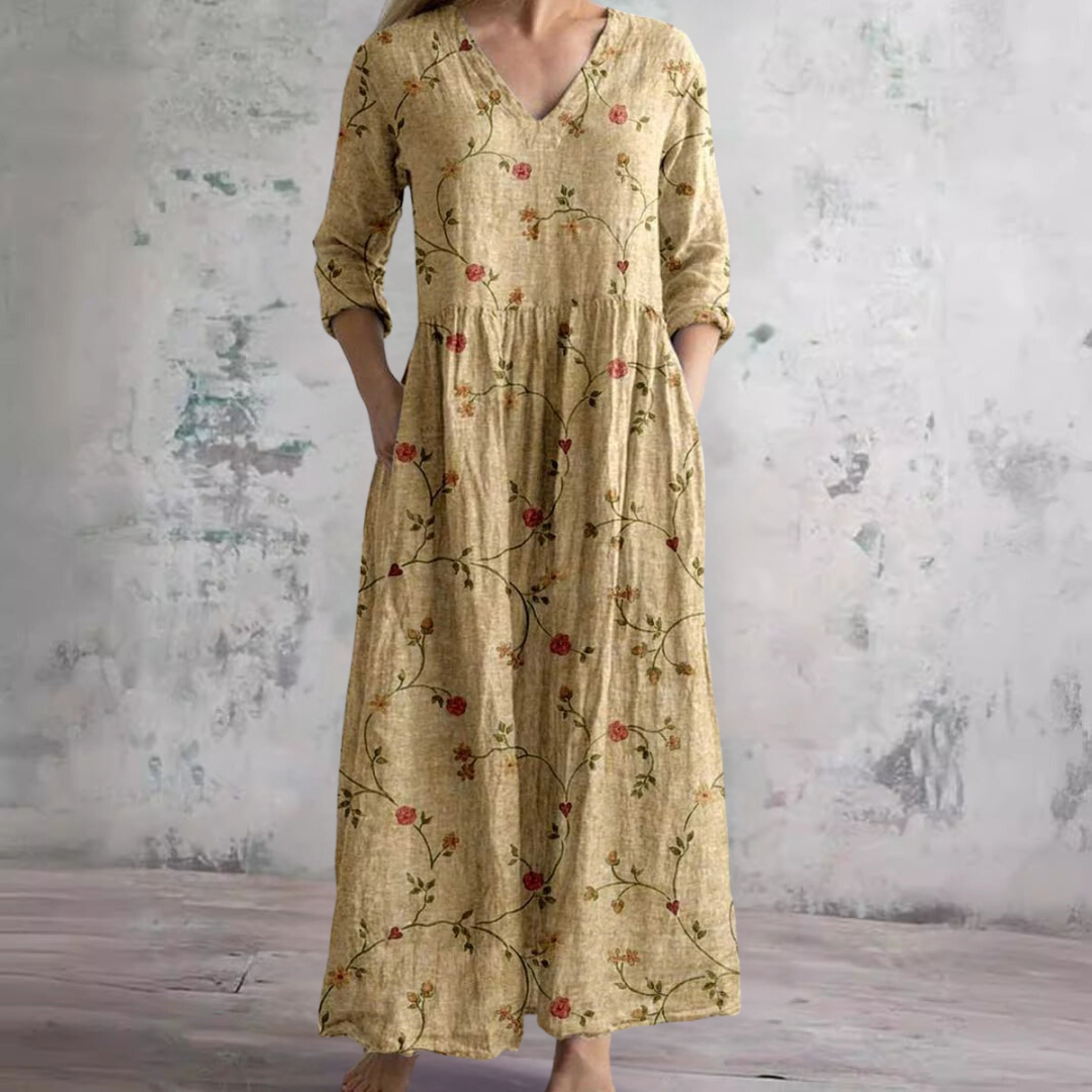 Floral Print V-Neck Long Sleeve Tiered Maxi Dress 6