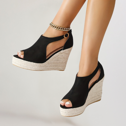 Peep Toe Cut Out Ankle Strap Espadrille Wedge Sandals