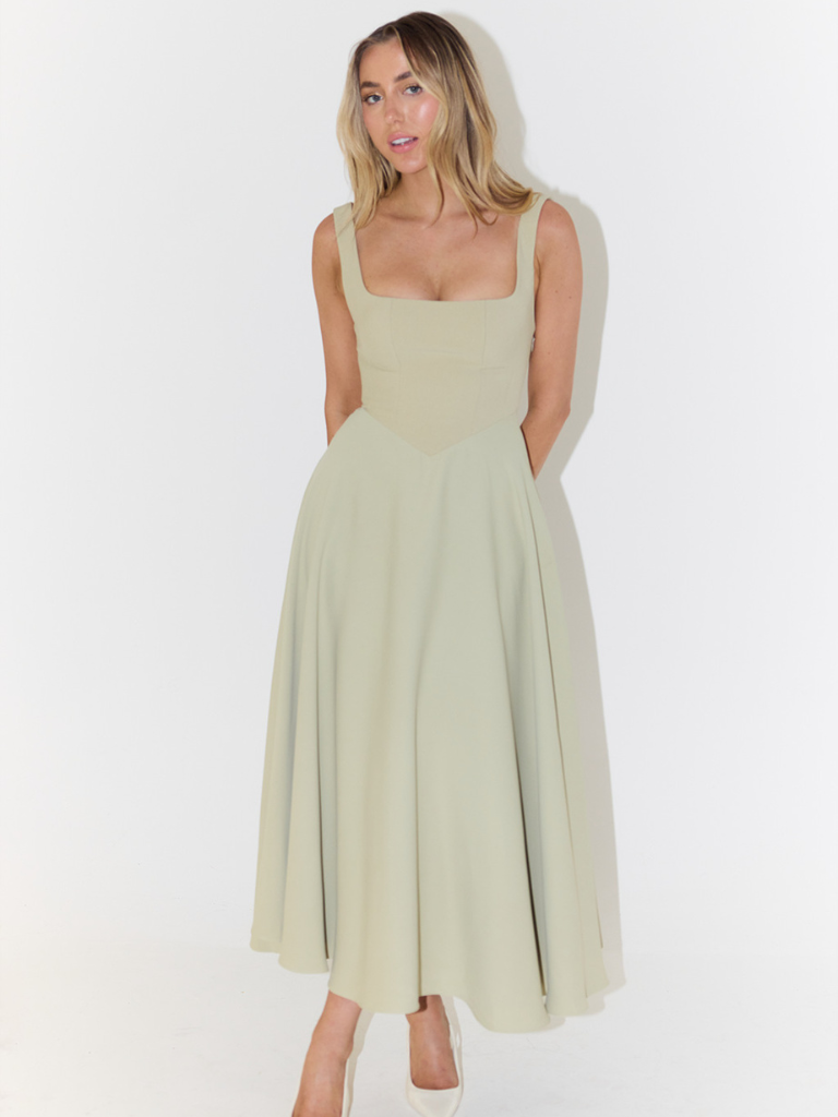 Square Neck Sleeveless Fit and Flare Maxi Dress Wedding Guest