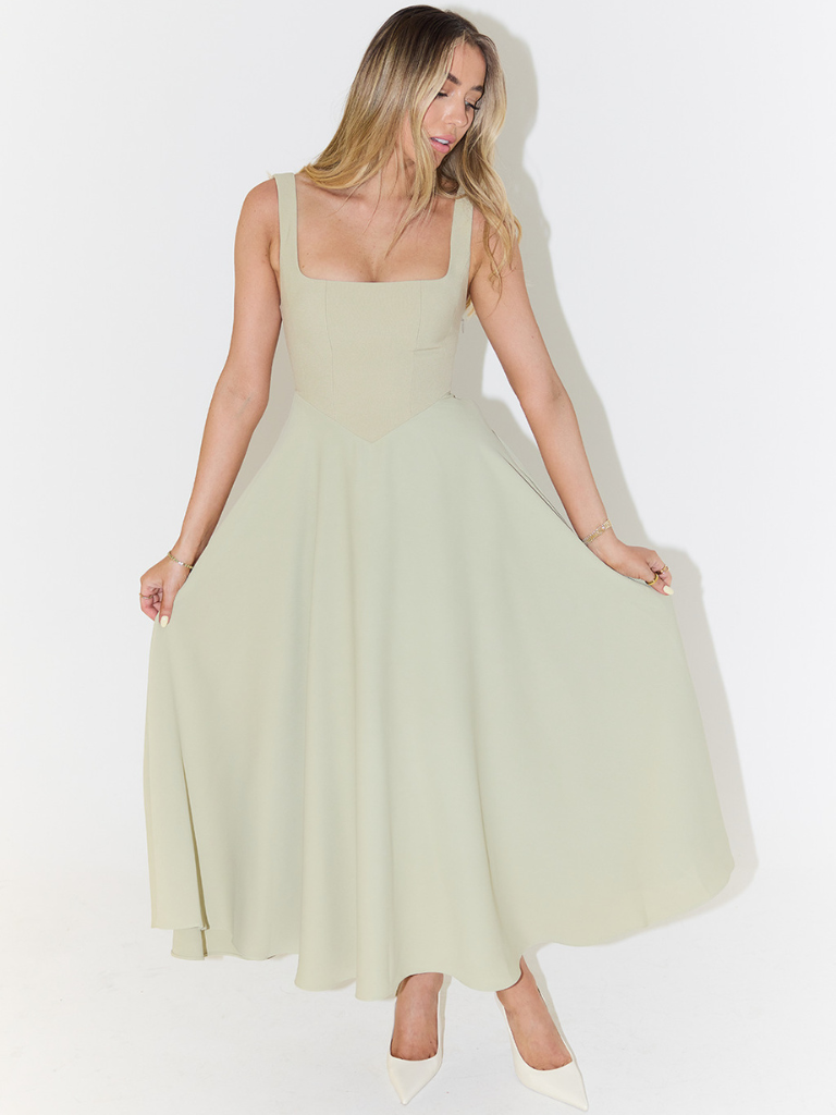 Square Neck Sleeveless Fit and Flare Maxi Dress Wedding Guest