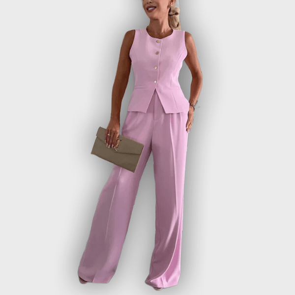 Sleeveless Button Vest and Wide Leg Pants Two Piece Set