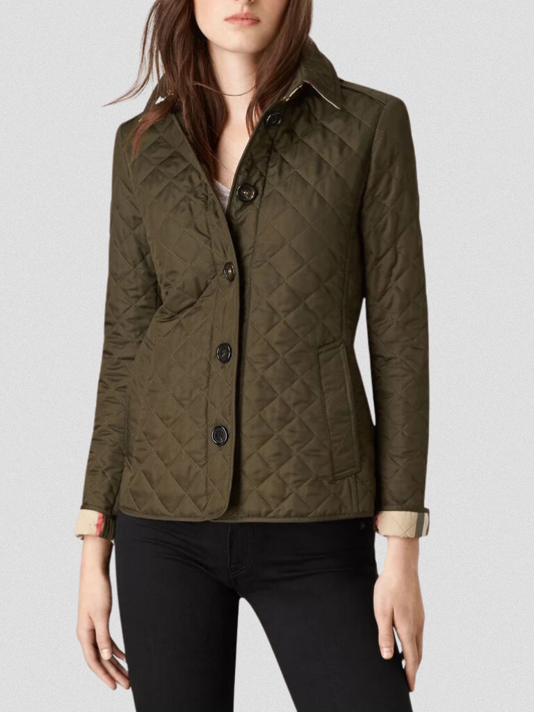 Diamond Quilted Button Front Collared Jacket