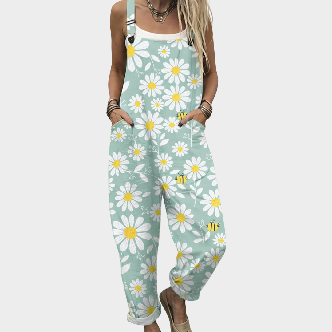 Daisy Floral Print Pocket Overall Jumpsuit