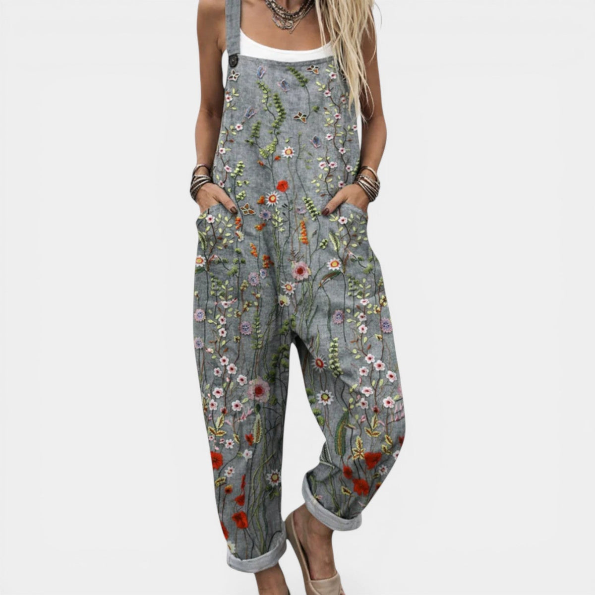 Wildflower Print Sleeveless Pocket Overall Jumpsuit