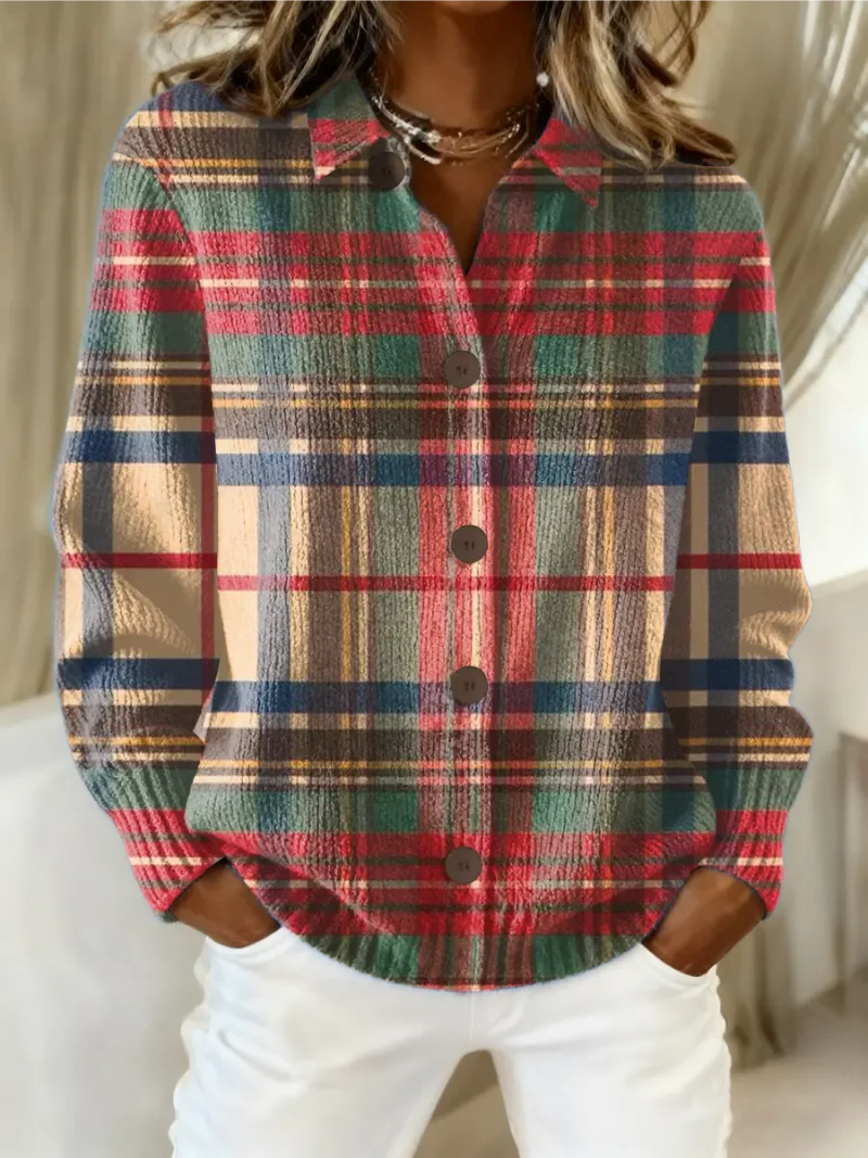 Plaid Collared Long Sleeve Button Front Shirt