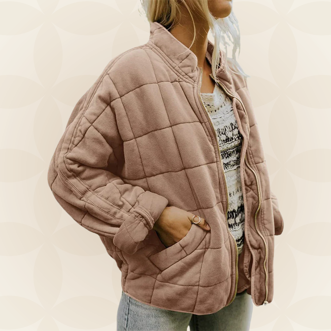 Quilted Zip Front Stand Collar Bomber Jacket