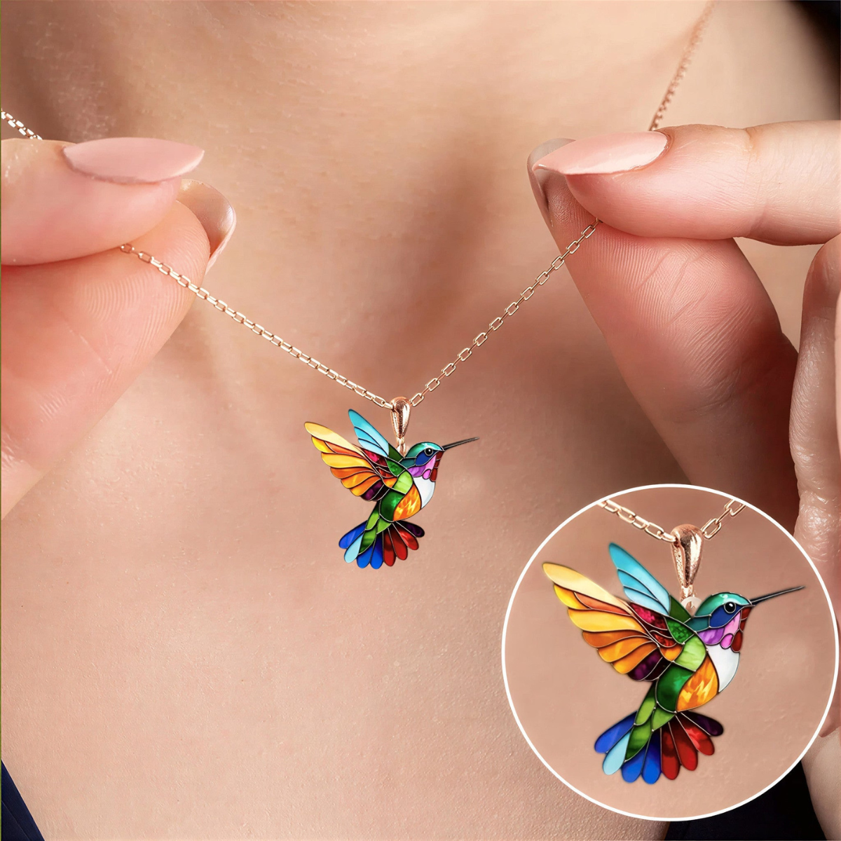Enamel Hummingbird Pendant Necklace
