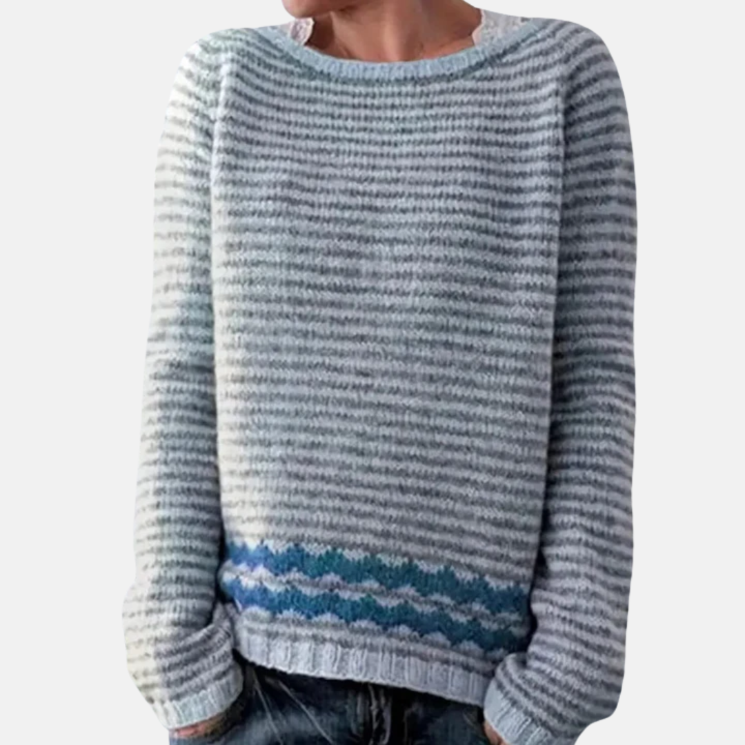 Striped Ribbed Knit Boat Neck Long Sleeve Sweater