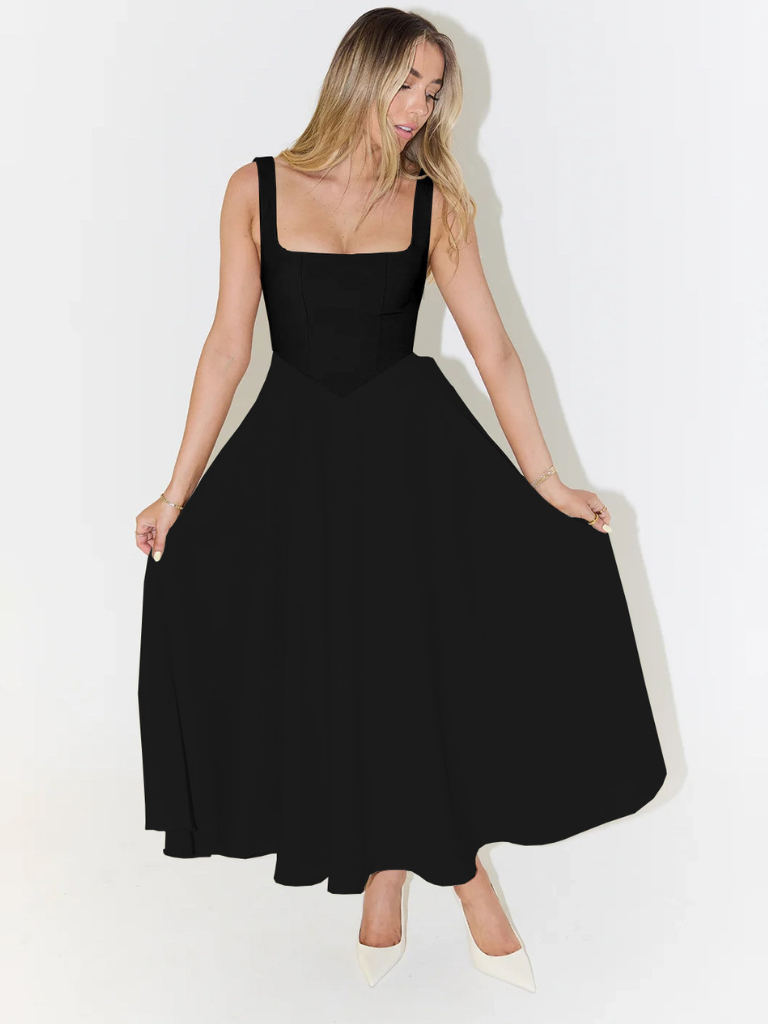 Square Neck Sleeveless Fit and Flare Maxi Dress Wedding Guest