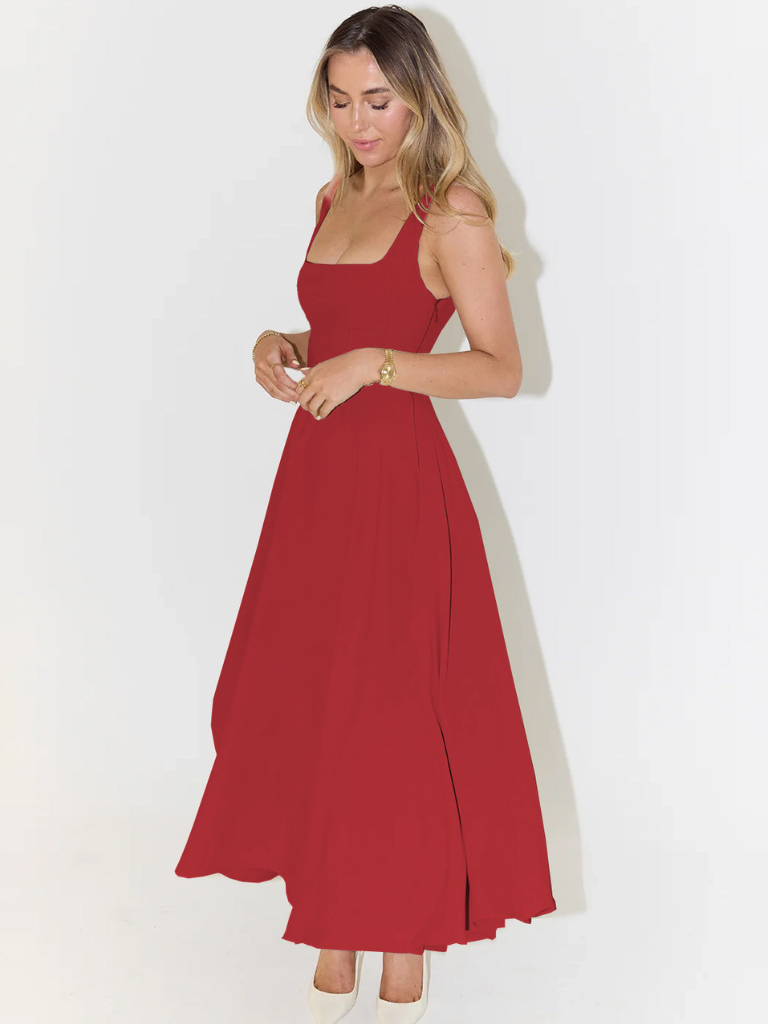 Square Neck Sleeveless Fit and Flare Maxi Dress Wedding Guest