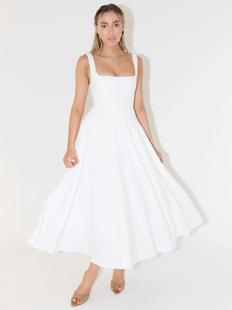 Square Neck Sleeveless Fit and Flare Maxi Dress Wedding Guest