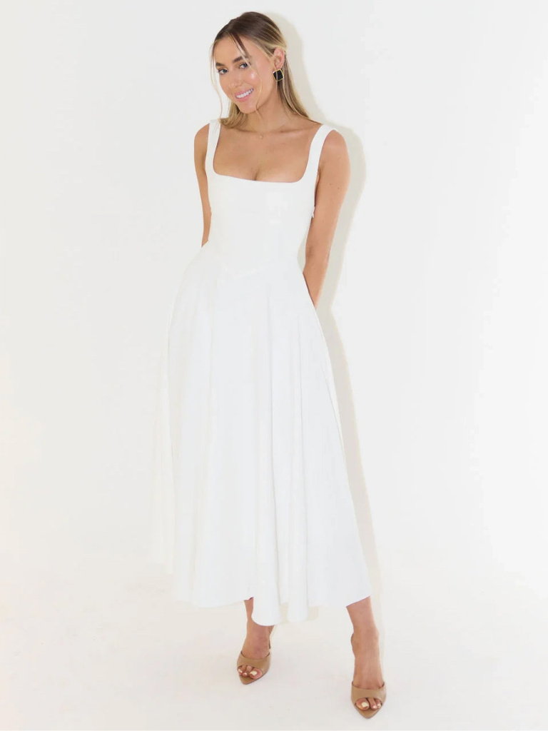 Square Neck Sleeveless Fit and Flare Maxi Dress Wedding Guest