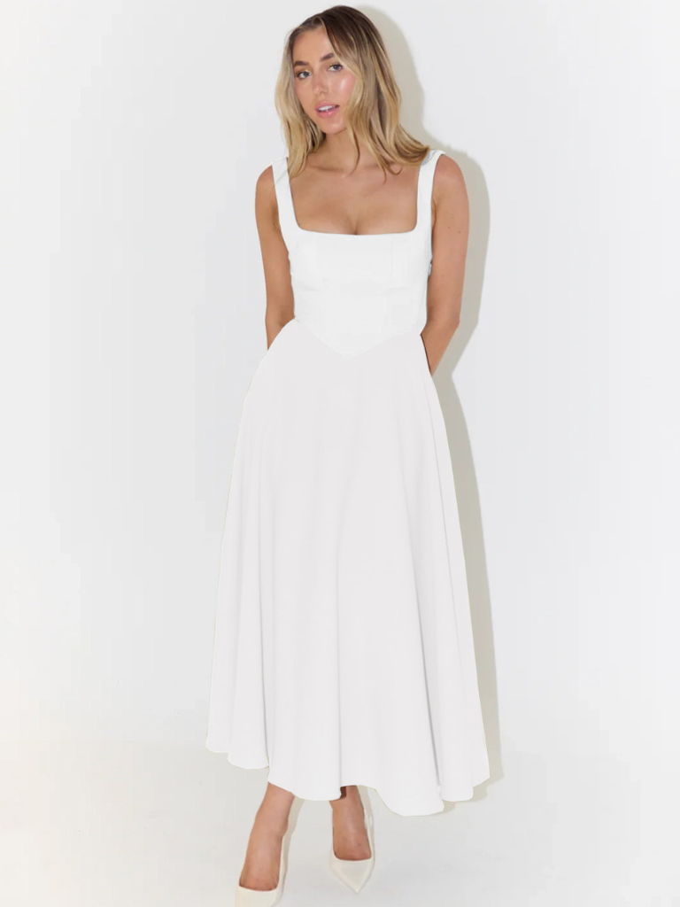 Square Neck Sleeveless Fit and Flare Maxi Dress Wedding Guest