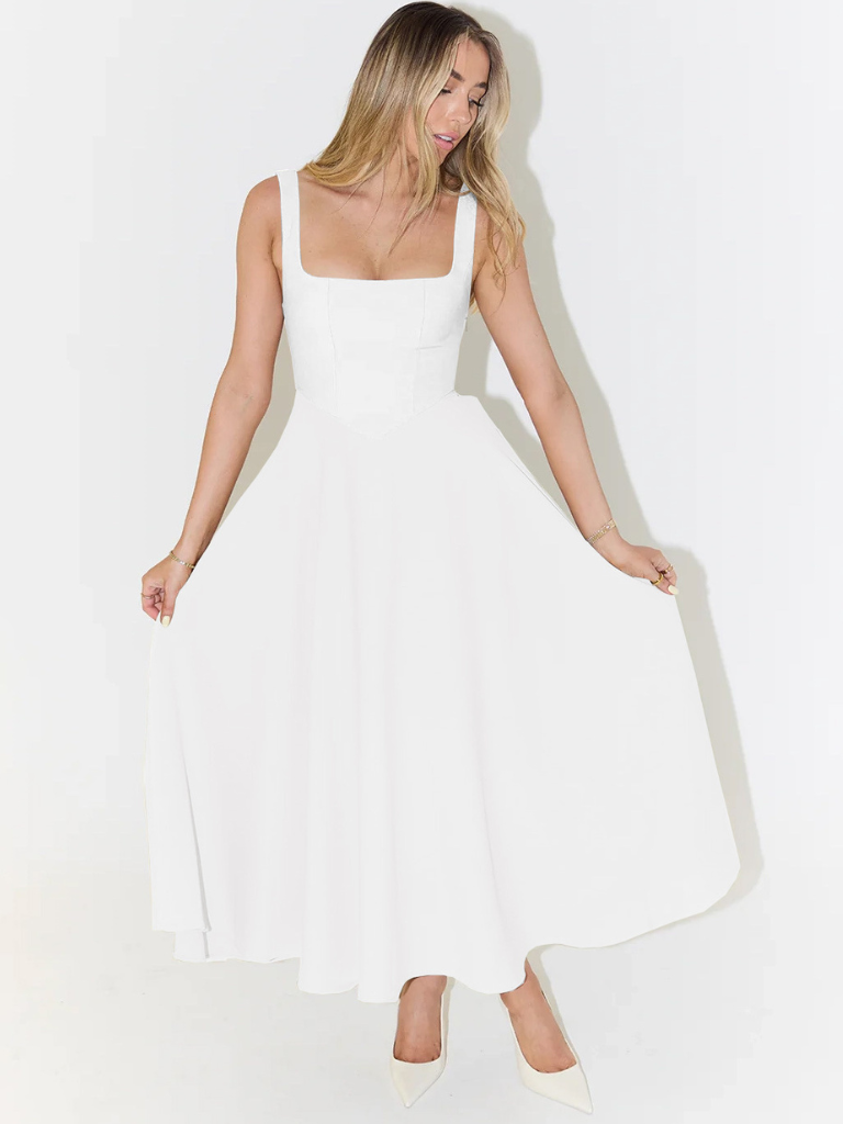 Square Neck Sleeveless Fit and Flare Maxi Dress Wedding Guest