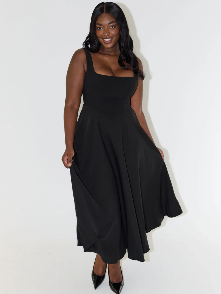 Square Neck Sleeveless Fit and Flare Maxi Dress Wedding Guest