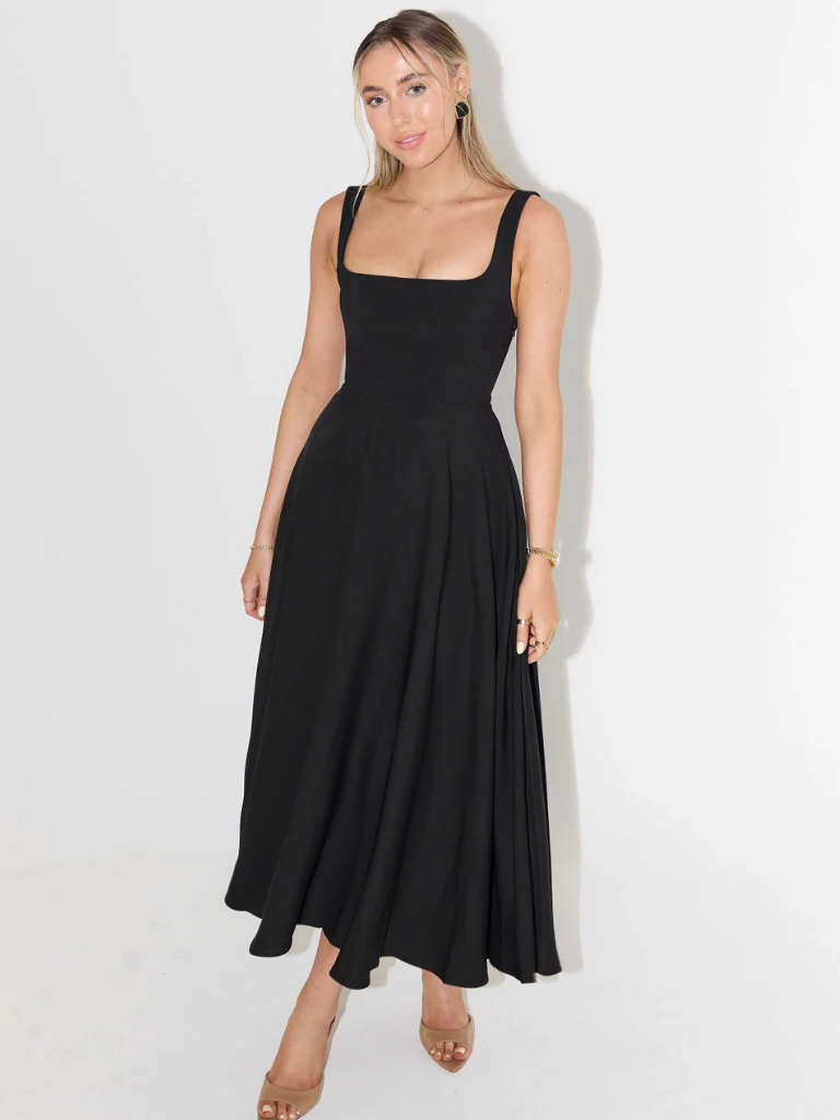 Square Neck Sleeveless Fit and Flare Maxi Dress Wedding Guest
