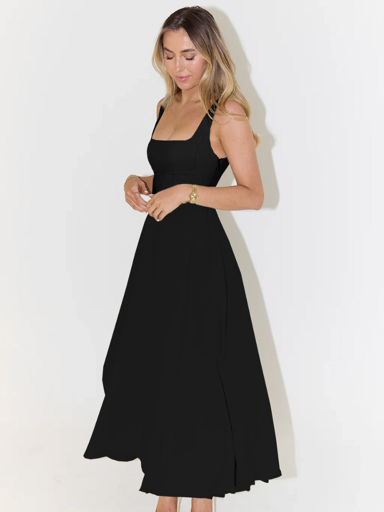 Square Neck Sleeveless Fit and Flare Maxi Dress Wedding Guest