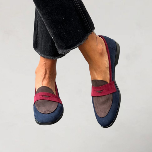 Round Toe Contrast Panel Penny Loafers