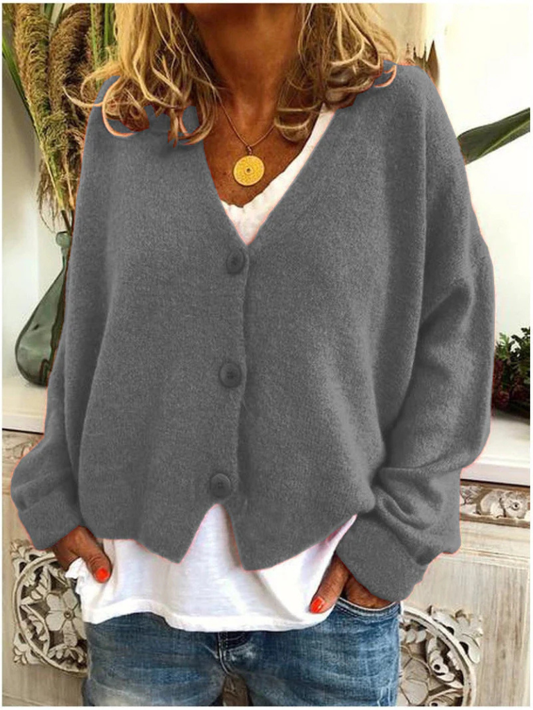 V-Neck Button Front Oversized Knit Cardigan
