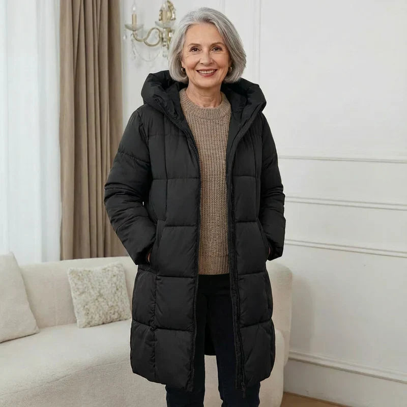 Hooded Zip Front Quilted Longline Puffer Coat