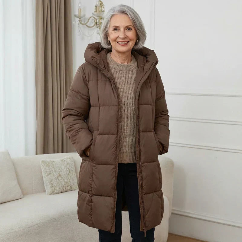 Hooded Zip Front Quilted Longline Puffer Coat