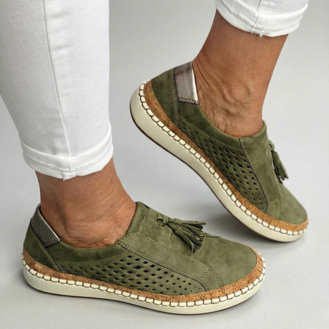Perforated Tassel Slip On Espadrille Loafers
